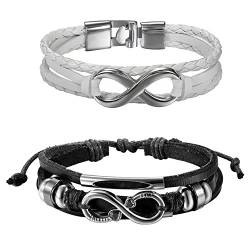 OIDEA Paar Armband aus Leder Infinity: 2pcs Herren Damen Unendlichkeit Zeichen Lederarmand Set weiss schwarz Geflochten Lederarmband Surferarmband Armreif verstellbar Geschenk für Partner Paare von OIDEA