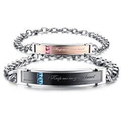 OIDEA Paar Armband mit Gravur Edelstahl: 2 Stück Armkette mit Gravur “keep me in your heart” Charms Armreif Handgelenk Schwarz Rosegold Geschenk für Paare Pärchen Partner von OIDEA