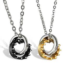 OIDEA Paar Halskette Krone mit Zirkonia: 2 Stück Halsketten aus Edelstahl mit Ring Krone Anhänger Kette mit Zirkonia Gold Schwarz Geschenk für Pärchen paare Partner von OIDEA