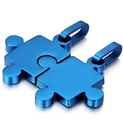 OIDEA Paar Halskette Puzzle Blau: 2 Stück Kette mit Love Lieben Puzzle Anhänger aus Edelstahl Schmuck Geburtstag Geschenk für Paare Pärchen Partner von OIDEA