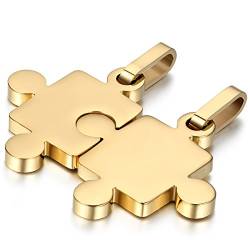 OIDEA Paar Halskette Puzzle Gold: 2 Stück Kette mit Love Lieben Puzzle Anhänger aus Edelstahl Schmuck Geburtstag Geschenk für Paare Pärchen Partner von OIDEA