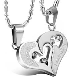 OIDEA Paar Halskette mit Herz Puzzle: 2 Stück Kette mit Herz Puzzle Anhänger aus Edelstahl Geschenk für Paare Pärchen Partner von OIDEA