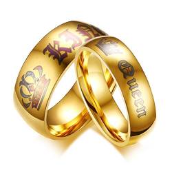 OIDEA Paar Ringe Damen Gold: Bandring aus Edelstahl Ehering mit Gravur His Queen Her King Krone Partneringe Trauringe Geschenk für Frauen Partnerin Freudin Größe 60 von OIDEA