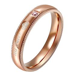 OIDEA Paar Ringe Damen Rosegold: Damen Eheringe aus Edelstahl mit Gravru His Queen mit Zirkonia Partnerringe Trauringe Geschenk für Frauen Freundin Größe 49 von OIDEA