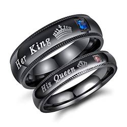 OIDEA Paar Ringe für Paare Schwarz: Herren Ringe aus Edelstahl mit Her King His Queen Gravur als Partnerringe mit Zirkonia Eheringe Versprechen Ring Geschenk für Männer Ringgröße 60 von OIDEA