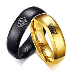 OIDEA Partner Ringe für 2 His Queen Her King Krone Eheringe Edelstahlringe Gold schwarz für Damen Herren mit Geschenkbox von OIDEA