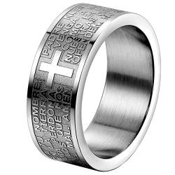 OIDEA Personalisierte Ring Herren Breit Edelstahl, 8mm Bibel Gebet Kreuz Bandring, für Herren Damen (57.2(18), Silber-ohne Gravur) von OIDEA