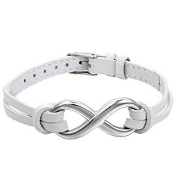 OIDEA Unisex Armband Infinity: Herren Damen Weiß Lederarmband Charme Unendlichkeit Symbol Armreif Armschmuck Edelstahl Leder Verstellbar Geschenk für Männer Frauen Mädchen Junge von OIDEA