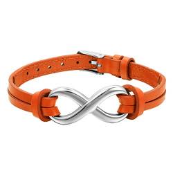 OIDEA Unisex Infinity Leder Armband: Herren Damen Orange Lederarmband Charme Unendlichkeit Armreif Armschmuck Edelstahl Leder Verstellbar Geschenk für Männer Frauen Mädchen Junge von OIDEA