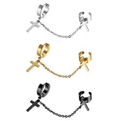 OIDEA Unisex Ohrringe Kreuz Creolen: 3 Paare Herren Damen Ohrclips mit Kreuz Anhänger Set Edelstahl Nicht Durchbohrte Fake Ohrpiercing Schwarz Gold Silber Ohrschmuck Geschenk für Männer Frauen von OIDEA