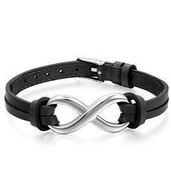 OIDEA Vatertagsgeschenk Herren Damen Armband, Charme Lieben Infinity Zeichen Unendlichkeit Symbol Armreif Armschmuck, Edelstahl Leder, Verstellbar, Schwarz Silber von OIDEA