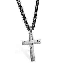 OIDEA Vatertagsgeschenk Herren Kreuz Halskette mit Anhänger, Vintage Biker Edelstahl Jesus Kruzifix Anhänger mit Königskette Ketten 55cm, schwarz Silber (Kreuzanhänger Glitter) von OIDEA