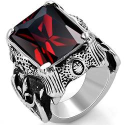 OIDEA Vintage Edelstahl Ringe, Ehering Nordischer Krieger Biker rot Zirkon Herren Verlobungsring, mit Gravur, schwarz silber - Ringgrößen 57 (18.1) von OIDEA