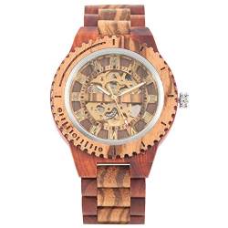 OIFMKC Holzuhr Retro Holzuhr Royal Gold Roman Wörtlich Mechanische Uhren Herren Top Luxus Holzarmbanduhr montre Homme automatique reloj,Rotes Holz von OIFMKC