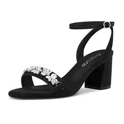 OISEGOP Chunky Blockabsatz Mittlerem Absatz Heel Peep Open Zehenkappe Sandalen Knöchelriemen Diamant Kristall Lässig Dress Schuhe Schwarz 42 EU von OISEGOP