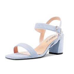 OISEGOP Damen Chunky Blockabsatz Mittlerem 6.5 CM Heels Peep Open Zehenkappe Sandalen Knöchelriemen Lässig Klassisch 6.5 CM Heels Hellblau 42 EU von OISEGOP