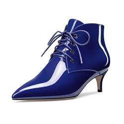 OISEGOP Damen Mittlerem Kitten Absatz Heel Spitze Zehenkappe Stiefeletten Schnüren Schnürung Reißverschluss Büroschuhe Cute 5 CM Heels Marineblau 45 EU von OISEGOP