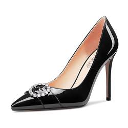 OISEGOP Damen Stiletto Hoher High Absatz Heel Spitze Zehenkappe Pumps Slip-on Party Dress Cute 10 cm Heels Schwarz 36 EU von OISEGOP