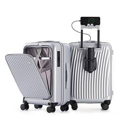 OIWAS Handgepäck PC Hartschalenkoffer Reisekoffer 8 Spinner Räder Rollgepäck mit Frontfach, doppelte TSA Schlösser, silber, Carry-On 20-Inch, Handgepäck 50,8 cm von OIWAS