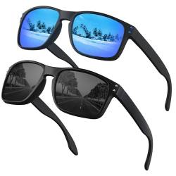 OJIRRU Polarisierte Sonnenbrille Herren Sonnenbrillen Rechteckig Männer Sonnen Brille Sport Angeln Autofahren mit UV400 Sunglasses Men（Schwarz/Blau 2 Stücke von OJIRRU