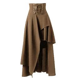 Frauen Rock Mittelalter Retro Solide Gothic Gericht Spitze Rüschen Mehrschichtig Langarm Farbe Herbst Winter Lolita Punk Röcke-Khaki-S von OKGD