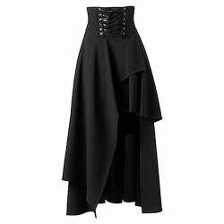 Frauen Rock Mittelalter Retro Solide Gothic Gericht Spitze Rüschen Mehrschichtig Langarm Farbe Herbst Winter Lolita Punk Röcke-Schwarz-M von OKGD