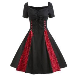 OKGD Frauen Vintage Steampunk Gothic Kleid Plus Size Sexy Schulterfrei Rot 50er Jahre Retro Viktorianisches Party Mittelalter Halloween Kleid Vestidos-schwarzes Punkkleid,XL von OKGD