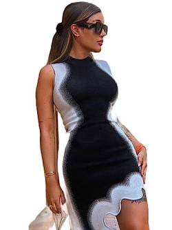 Y2K Schwarzes Kleid Print Bodycon Minikleid Damen O Hals Asymmetrisches Ärmelloses Kleid Sommer Herbst Chic Streetwear Lila Kleid von OKGD