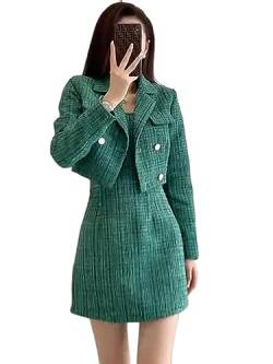 Zweiteiliges Sling-Kleider-Set für Damen, Business-Anzug, 2-teiliger Blazer, Jacke, Mantel und Rock, Zweiteiliger Anzug, Mantel, Grün, S von OKGD