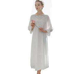 OKSakady Damen Langarm Baumwolle Nachthemd Midi-Länge Spitze Prinzessin Abendkleid Pyjama, Baumwolle, Weiß., 46 von OKSakady