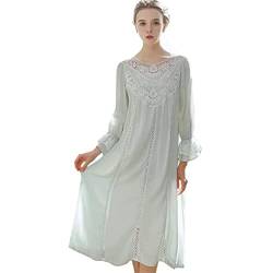 OKSakady Damen Langarm Baumwolle Nachthemd Midi-Länge Spitze Prinzessin Nachtkleid Pyjama Kleid, grün, 42 von OKSakady