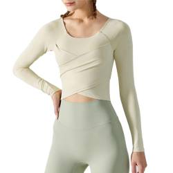OKSakady Damen Yoga Pullover mit Langen Ärmeln und Brustpolstern Herbst und Winter Slim Fit Taille Sport Top Pilates Fitness Shirt von OKSakady