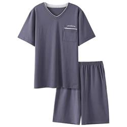 OKSakady Herren 100% Baumwolle Kurzarm Pyjamas Nachtwäsche Erwachsene Casual Shorts mit Shirt PJ Set Sommer Tee von OKSakady