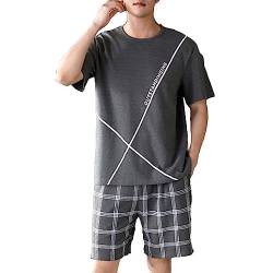 OKSakady Herren 100% Baumwolle Kurzarm Pyjamas Nachtwäsche Erwachsene Casual Shorts mit Shirt PJ Set Sommer Tee von OKSakady