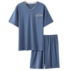 OKSakady Herren 100% Baumwolle Kurzarm Pyjamas Nachtwäsche Erwachsene Casual Shorts mit Shirt PJ Set Sommer Tee von OKSakady