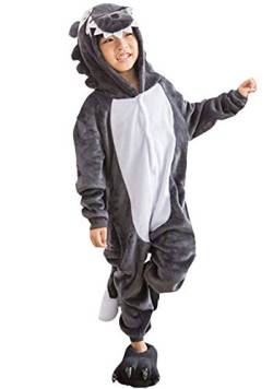 Pyjamas Kigurumi Jumpsuit Onesie Mädchen Junge Kinder Tier Karton Halloween Kostüm Sleepsuit Overall Unisex Schlafanzug Winter, Grau Wolf von OKWIN