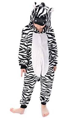 Pyjamas Kigurumi Jumpsuit Onesie Mädchen Junge Kinder Tier Karton Halloween Kostüm Sleepsuit Overall Unisex Schlafanzug Winter, Zebra von OKWIN