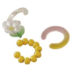 Acryl-Perlen und Blumendekor, leichte modische Ohrmanschetten für Damen, 3 Stück, Einheitsgröße, Acryl von OLACD