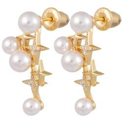 Damen-Ohrringe aus Sterlingsilber mit elegantem Perlen- und Stern-Design, 2 cm Länge, Silber, Perle von OLACD