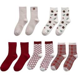 Dicke Thermo-Socken für Damen, klassisch, weich, modisch, atmungsaktiv, lässig, Vintage-Stil, 5 Paar, Einheitsgröße, Baumwolle von OLACD