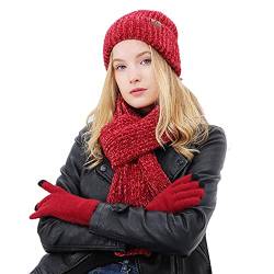 Einfarbiges, niedliches Beanie-Schal-Handschuh-Kombi-Set – Winter, elastisch, weich, modisch, Thermo-Zubehör-Set für Damen, 1, Material: 87 % Polyester von OLACD