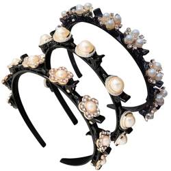 Haarreifen mit Blumenperlenverzierung: niedliches 3-teiliges Haarband mit Kunststoff-Stirnband-Clip für Damen von OLACD