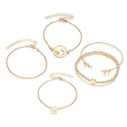 OLACD 5 Stück leichter, verstellbarer Handgelenkschmuck – trendiges Manschetten-Armreif-Set mit Kugel-Perlenarmband, dekorative Kette, Einheitsgröße, Metalllegierung von OLACD