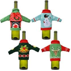 OLACD Niedliche gestrickte Weinflaschen-Pullover-Kleidung für Weihnachten, Party, Dekoration zu Hause, 4 Stück, multi, Einheitsgröße von OLACD