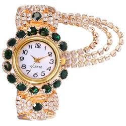OLACD Teens Sparkle Hollow Jewelry Watch: Party Glitter Metal Decorative Alloy Rhinestone Women, Grün und Gold, Einheitsgröße von OLACD