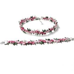 OLACD Verstellbares Halsband mit Blumenstickerei und passendem Armband, Zink von OLACD