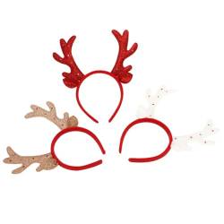 OLACD Weihnachts-Stirnband mit Glitzer-Geweih, mit Strasssteinen, 3 Stück von OLACD