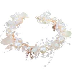 Schickes Braut-Stirnband, Hochzeits-Kopfschmuck, Braut-Haar-Accessoire mit Kunstperlen-Blume von OLACD