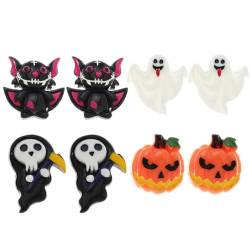 Süßes Halloween-Ohrring-Set: Kunststoff-Kürbis, 4 Paar Piercing-Ohrstecker, Kunstleder, Kein Edelstein von OLACD