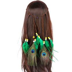 Weicher, handgefertigter Boho-Kopfschmuck: Neuartiges indisches Stirnband, Retro-Stil, leicht, Pfau, dekorativ von OLACD